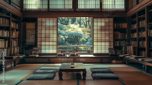 A room with a lot of books and a lot of light