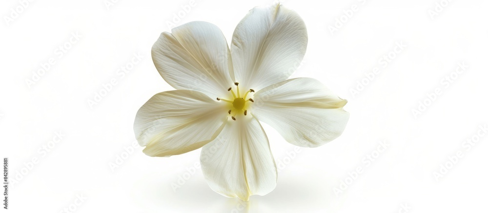 Floating beautiful white Jasmine flower isolated on white background, depicting levitation or zero gravity concept. High-quality image capture. Floating beautiful white Jasmine flower isolated on white background, depicting levitation or zero gravity concept. High-quality image capture.