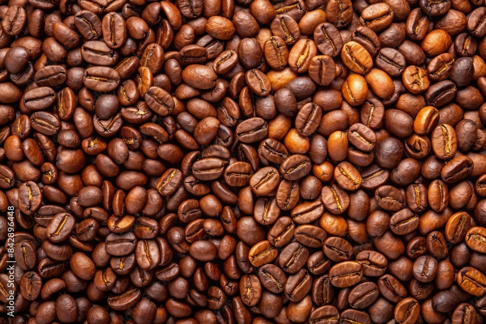 Overhead View of Roasted Coffee Beans, Showing the Classic Coffee Bean Shape. Generative AI Overhead View of Roasted Coffee Beans, Showing the Classic Coffee Bean Shape. Generative AI
