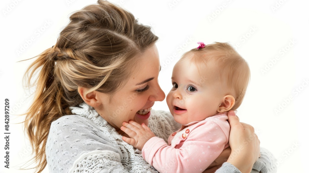 A heartwarming portrait of a mother and her baby smiling at each other, capturing the essence of maternal love and joy.
A heartwarming portrait of a mother and her baby smiling at each other, capturing the essence of maternal love and joy.