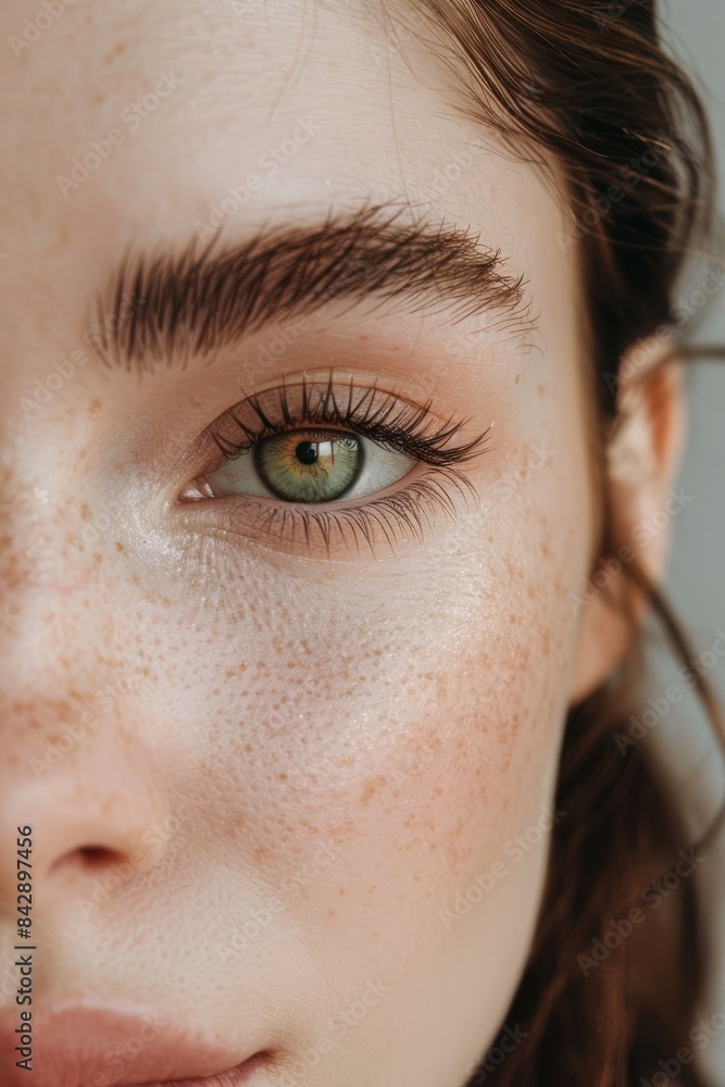 Fototapeta premium Female Eye with Extreme Long False Eyelashes. Eyelash Extensions. Makeup, Cosmetics, Beauty. Close up, Macro, skin care concept, Beauty concept