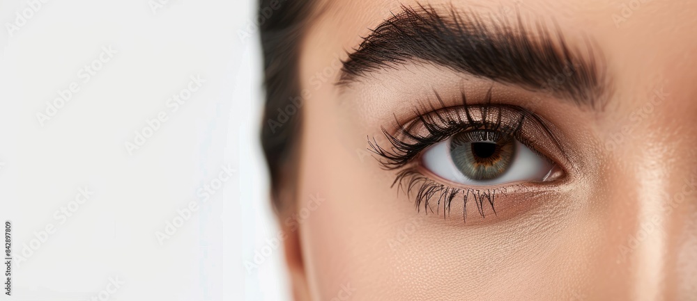 Female Eye with Extreme Long False Eyelashes. Eyelash Extensions. Makeup, Cosmetics, Beauty. Close up, Macro, skin care concept, Beauty concept Female Eye with Extreme Long False Eyelashes. Eyelash Extensions. Makeup, Cosmetics, Beauty. Close up, Macro, skin care concept, Beauty concept