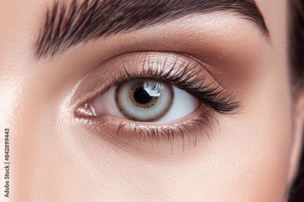 Obraz premium Female Eye with Extreme Long False Eyelashes. Eyelash Extensions. Makeup, Cosmetics, Beauty. Close up, Macro, skin care concept, Beauty concept