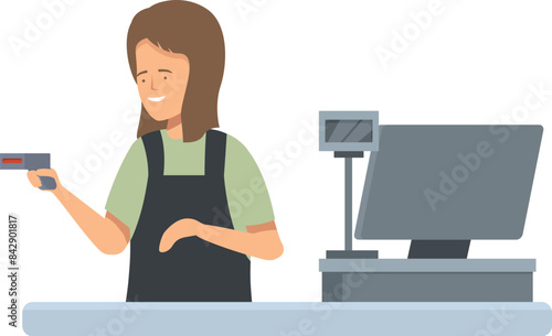 Cashier standing at cash register scanning products for customer