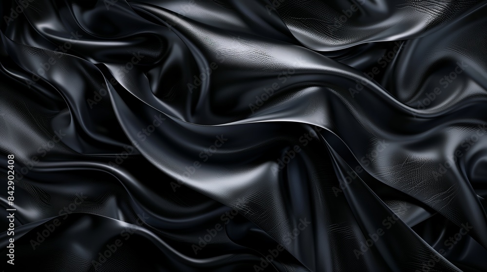 Black abstract background with wavy ribbons in the style of black leather, closeup. Black abstract background with wavy ribbons in the style of black leather, closeup.