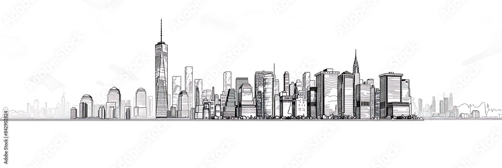 Fototapeta premium Skyscraper line drawing, panorama wallpaper, the simple beauty of backgrounds for graphics
