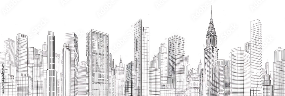 Fototapeta premium Skyscraper line drawing, panorama wallpaper, the simple beauty of backgrounds for graphics