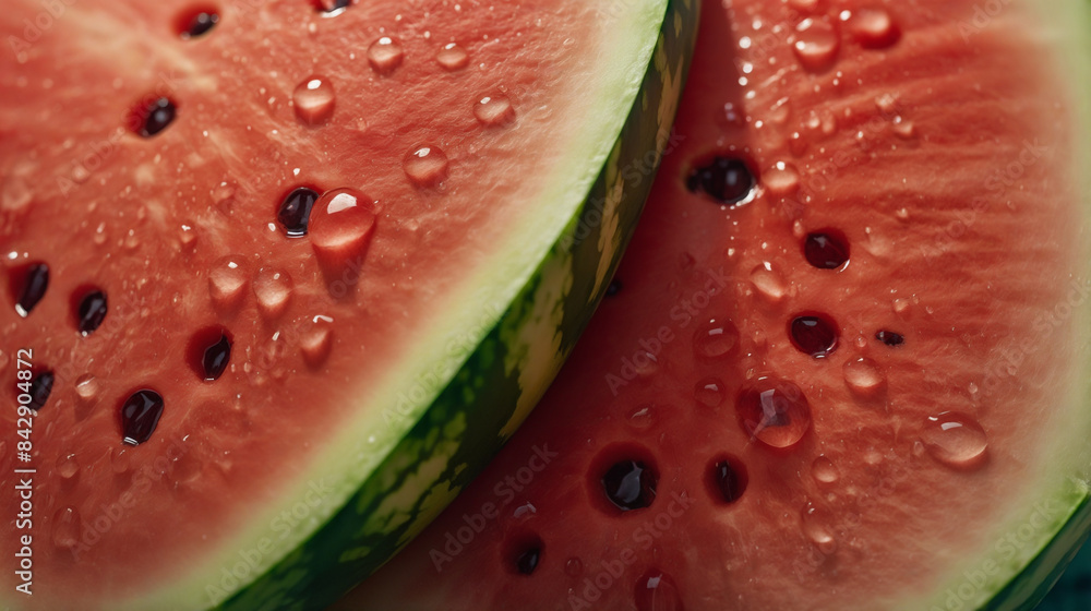 Close up of slices of watermelon with water drops Close up of slices of watermelon with water drops