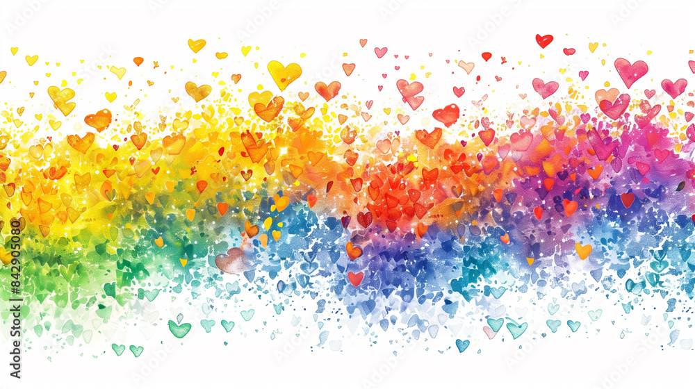 Colorful watercolor hearts forming a vibrant abstract pattern