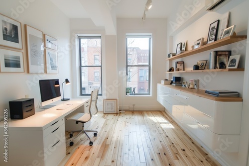 Wallpaper Mural Cozy home office with wooden desk and green plants. Torontodigital.ca