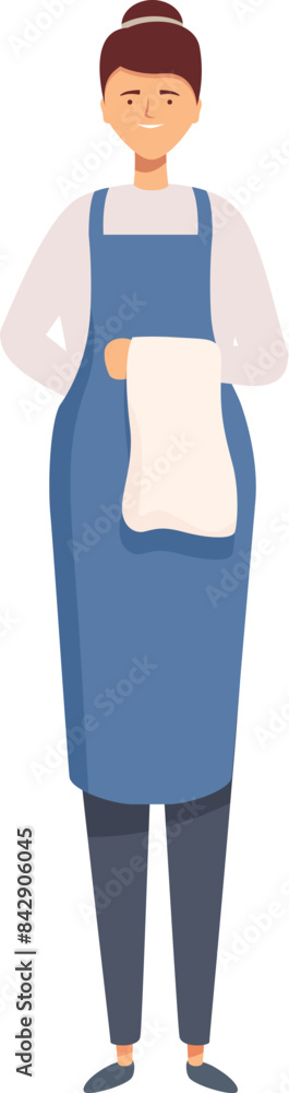 Young smiling waitress woman holding a white towel is ready to work in a restaurant or cafe Young smiling waitress woman holding a white towel is ready to work in a restaurant or cafe