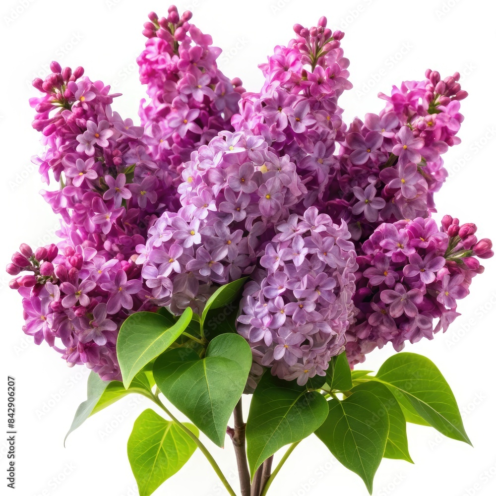 Blooming Lilac Flowers on a White Background. Generative AI Blooming Lilac Flowers on a White Background. Generative AI