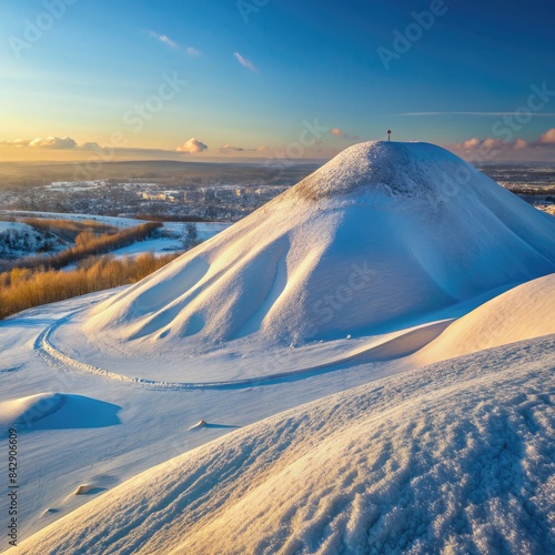Snowy Hillside at Sunset Near Kirovsk. Generative AI photo