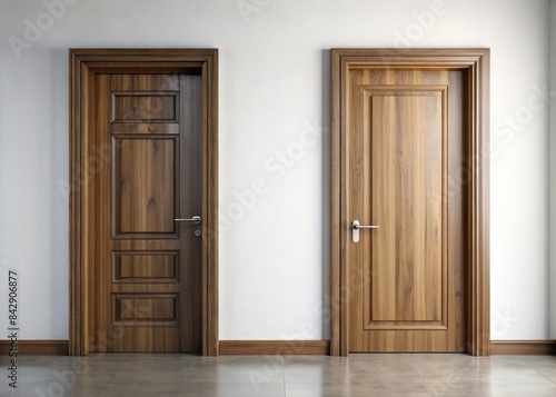 Two Stylish Doors With Wood and Metal Accents in a Modern Interior. Generative AI