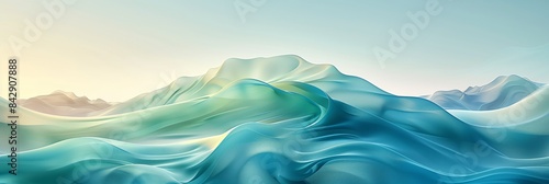 Abstract background with blue and green waves against a light sky blue and soft cyan sky
