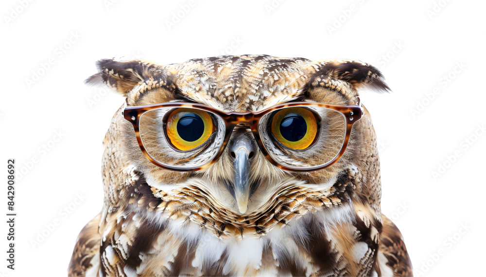 Fototapeta premium Owl with glasses die cut PNG style isolated on white and transparent background
