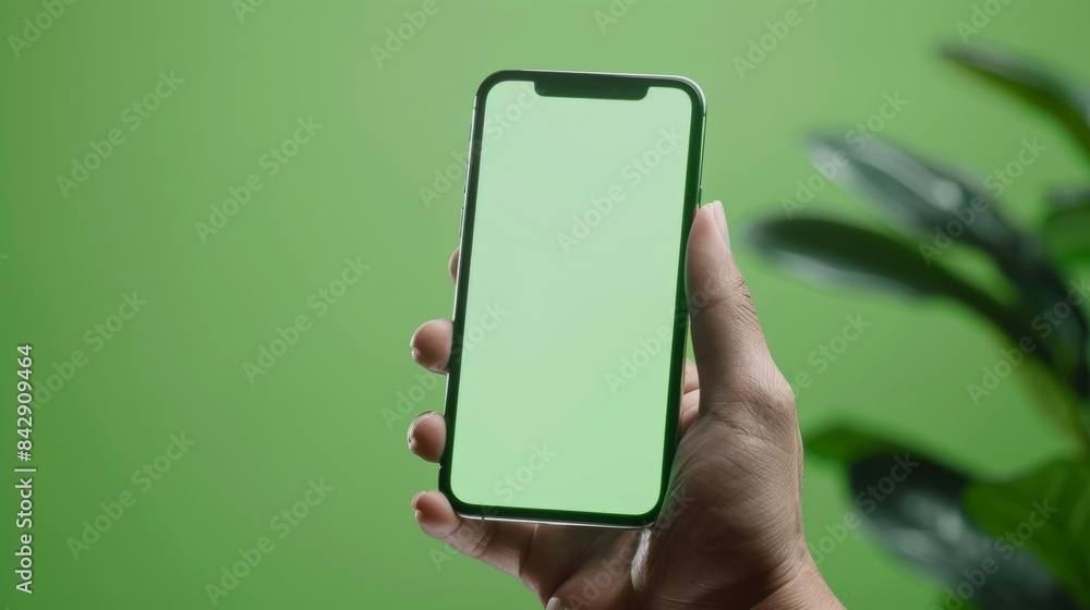 hand holding smartphone showing green screen hand holding smartphone showing green screen