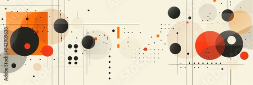 Abstract flat vector shapes, shapes with circles and squares in different colors, with lines and dots, simple geometric forms in an organic composition