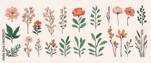 Minimalist botanical illustrations merging with lofi nuance Soft focus florals blending with lofi subtlety. Anime style photo