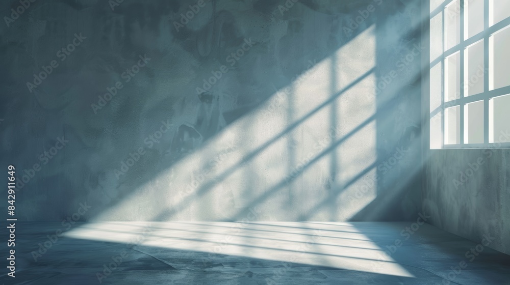 Fototapeta premium abstract. minimalistic background for product presentation. walls in large empty room. can full of sunlight. Loft wall or minimalist wall. Shadow, light from windows to plaster wall.