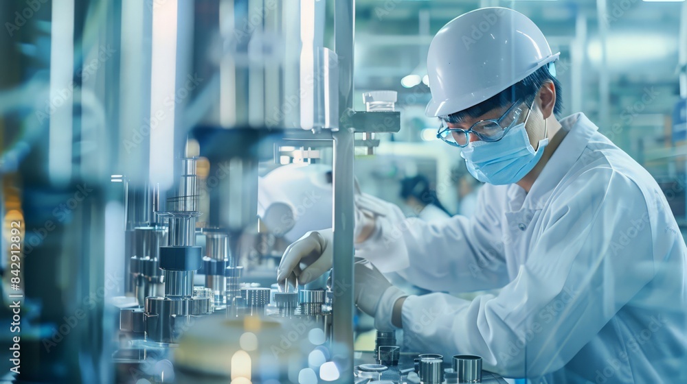 Workers in a production plant meticulously inspect components to maintain the highest quality. Workers in a production plant meticulously inspect components to maintain the highest quality.