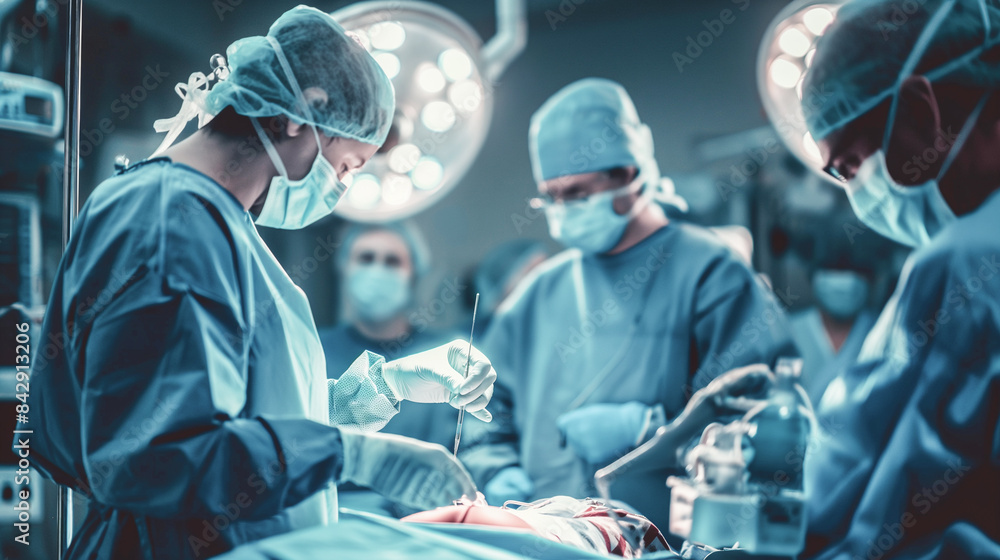 Group of surgeons doctors and nurses performing an operation in a bright modern operating room, Group of surgeons doctors and nurses performing an operation in a bright modern operating room,