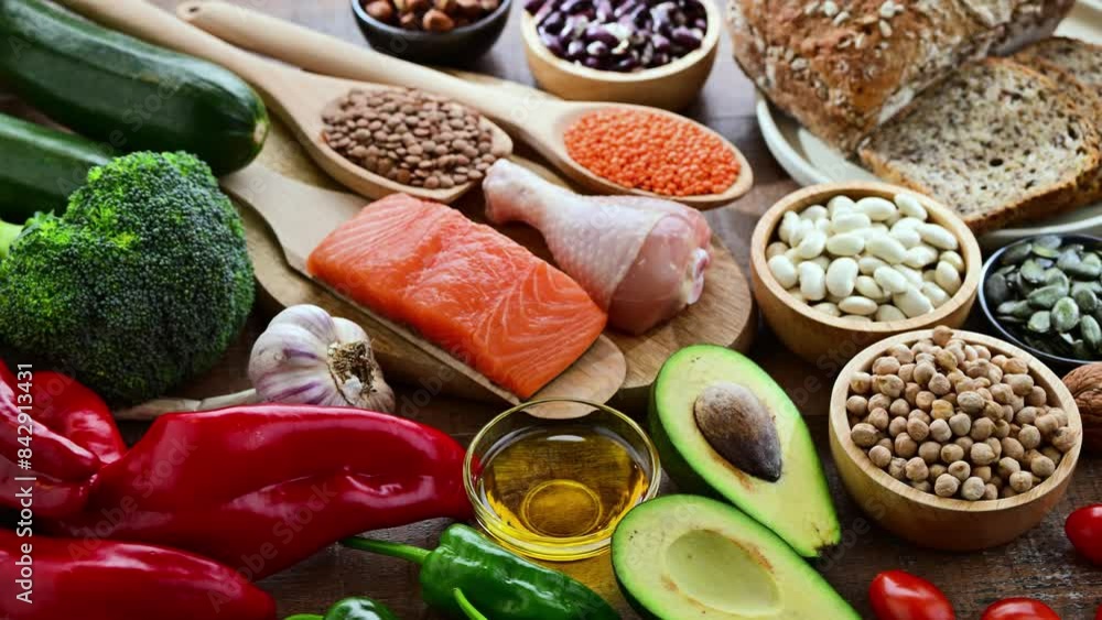 Food products representing the DASH diet which was created to help lower high blood pressure