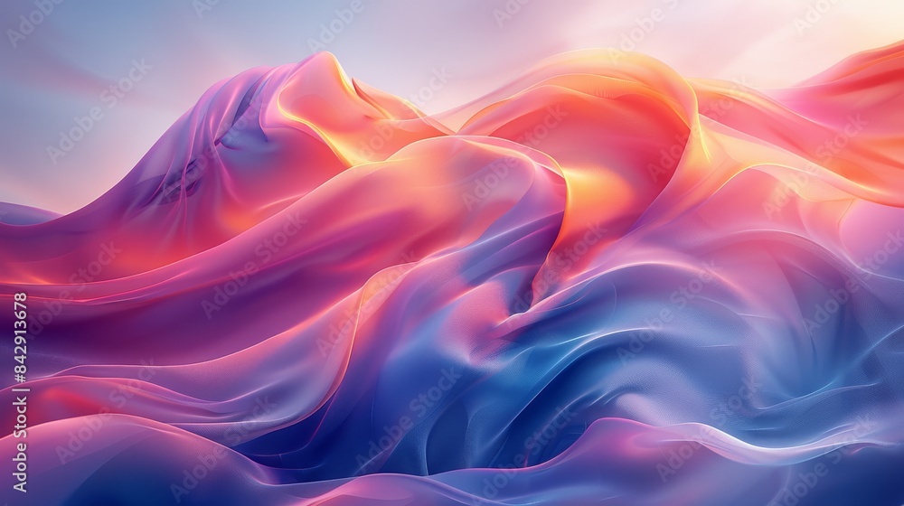 Fototapeta premium A digital image showcasing waves of satin fabric in multiple colors, creating a soft and dynamic texture