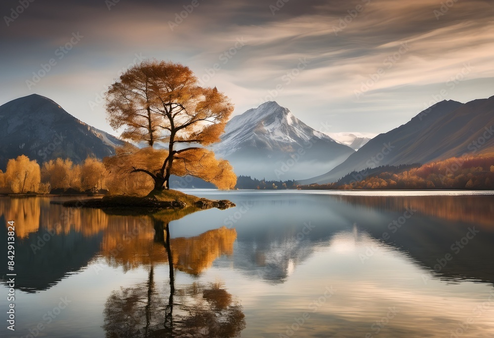 Fototapeta premium A view of a Tree in an Island on a lake