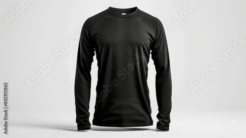 A black lycra shirt, long sleeves, mockup, white background 