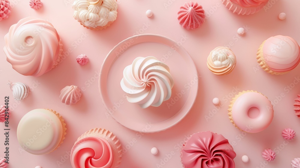 cream flat design top view theme dessert 3D render Tetradic color scheme cream flat design top view theme dessert 3D render Tetradic color scheme