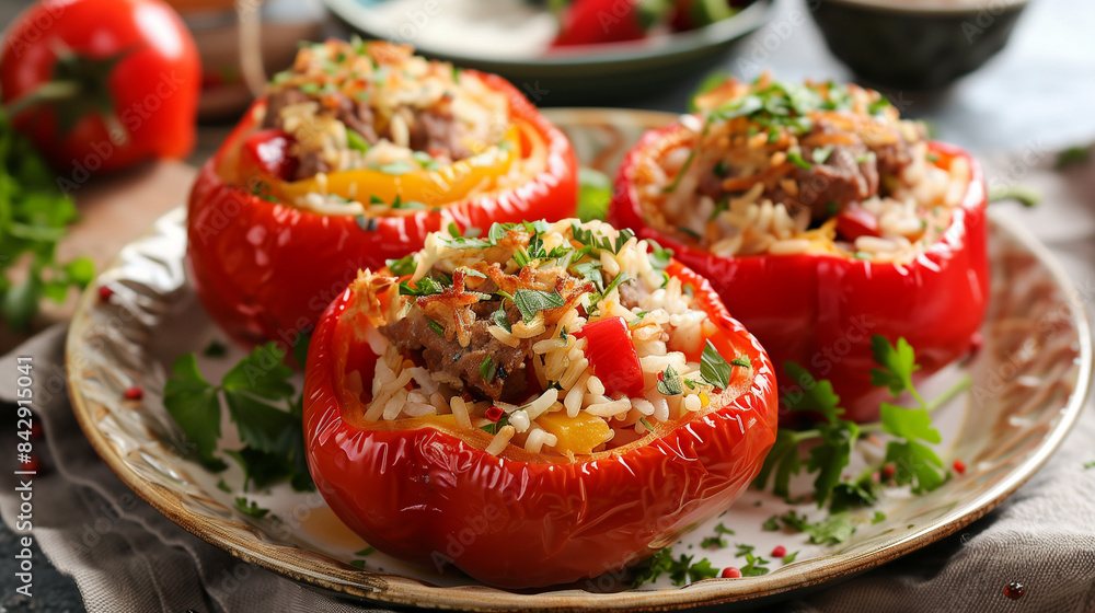 Stuffed pepper paprika spice rice and pork mince Stuffed pepper paprika spice rice and pork mince
