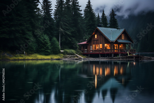 Cabin overlooking lake © Canvas Alchemy