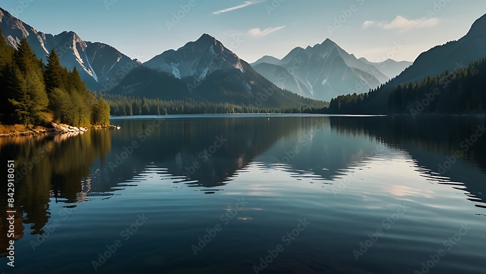 A body of water with trees and mountains in the background AI generated A body of water with trees and mountains in the background AI generated