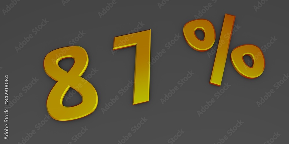 Orange 3D eighty seven percent on a gray background. Rendering. Orange 3D eighty seven percent on a gray background. Rendering.