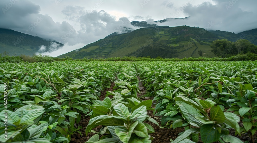 Ripe Coca Leaves Ready for Harvest in Lush Green Field Ripe Coca Leaves Ready for Harvest in Lush Green Field