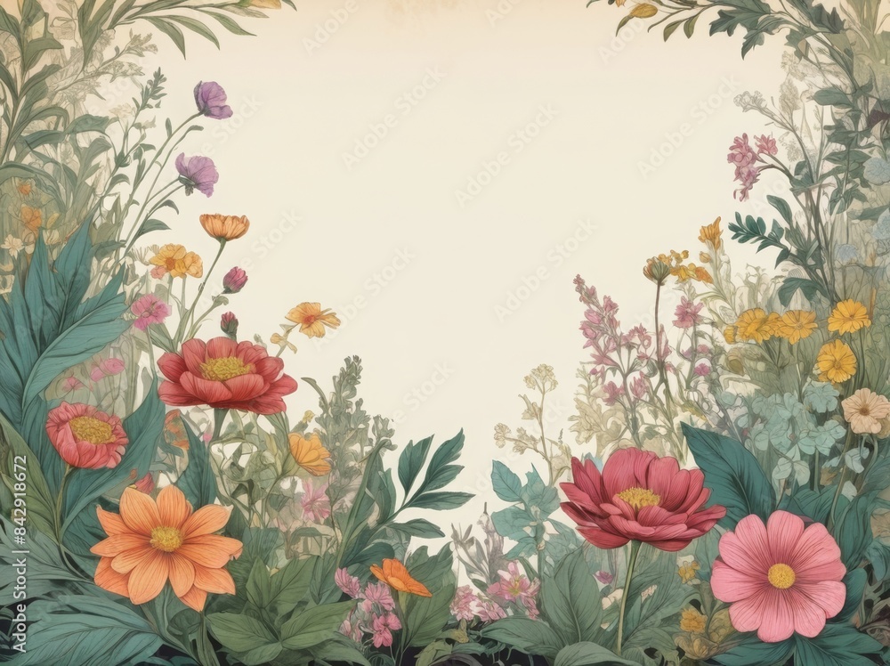 A beautiful botanical illustration featuring detailed drawings of flowers and leaves, perfect for nature-themed projects A beautiful botanical illustration featuring detailed drawings of flowers and leaves, perfect for nature-themed projects