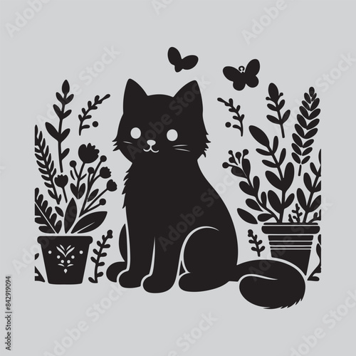 A cute Cat silhouette vector art illustration