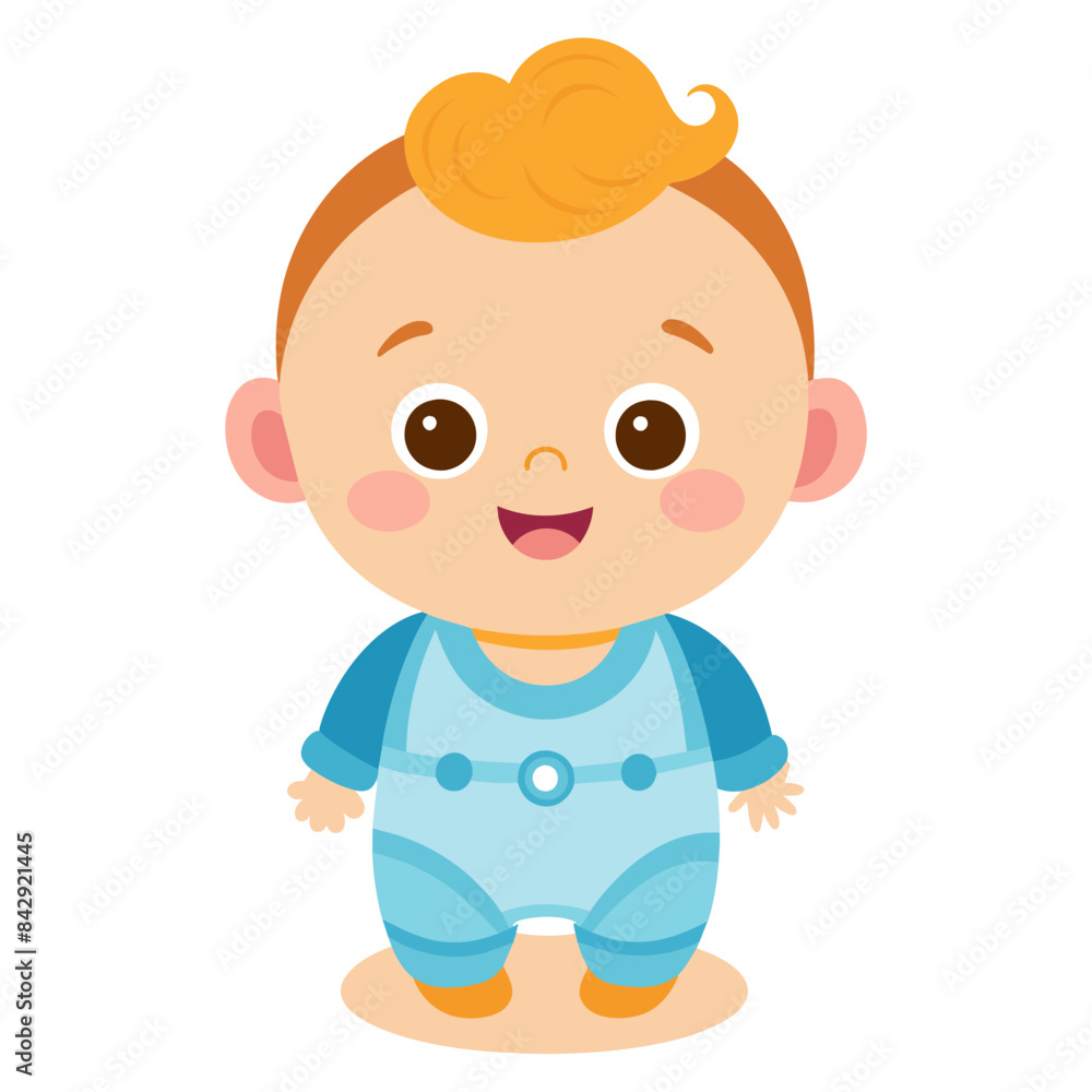 A baby boy in blue clothes sitting on white background A baby boy in blue clothes sitting on white background