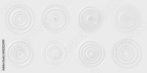 Milk ripple waves. Drop falls on milk, cream dairy product, lotion or white paint, round ripples on surface. Top view liquid circles vector set. Liquid splashes, ring or circular effect