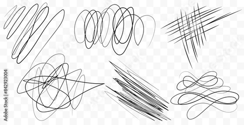 Marker drawn scribble vector set. Childish drawing. Hand draws calligraphy swirls. Curly brush strokes, marker scrawls as graphic design elements set