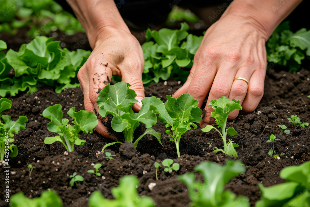 Close-up of a person's hands planting seedlings in rich soil, highlighting the nurturing process of gardening and growth. Close-up of a person's hands planting seedlings in rich soil, highlighting the nurturing process of gardening and growth.