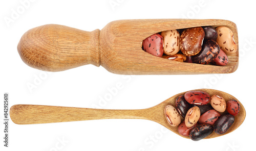 Принти на полотні variegated kidney bean in wooden spoon isolated on white background