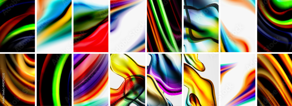 Fototapeta premium Collection of abstract background with waves, colorful shapes and 3d shadow effect. Vector Illustration For Wallpaper, Banner, Background, Card, Book Illustration, landing page