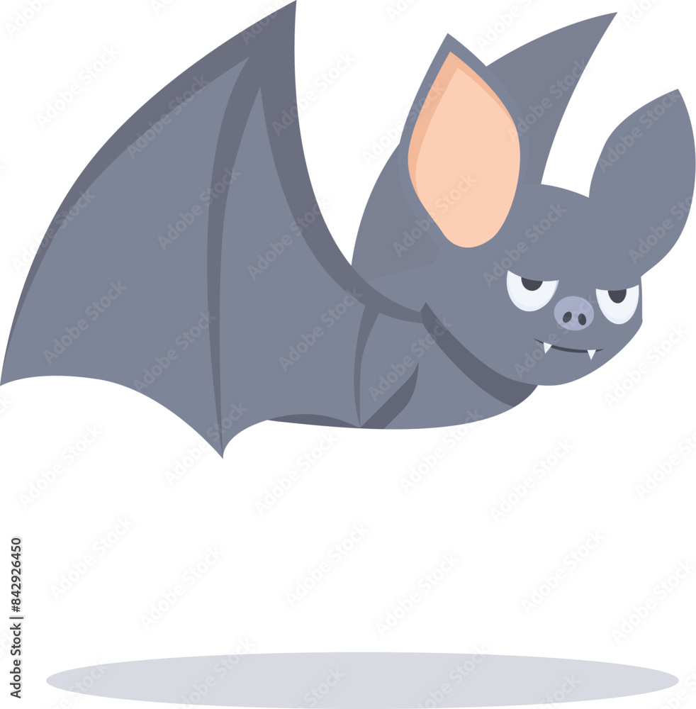 Obraz premium Cartoon style illustration of a gray bat flying with its wings spread