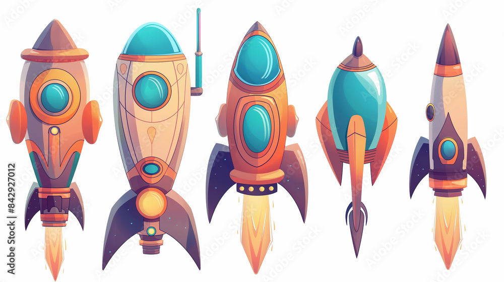 Asset of rockets for the mobile game on white background, Illustration Asset of rockets for the mobile game on white background, Illustration