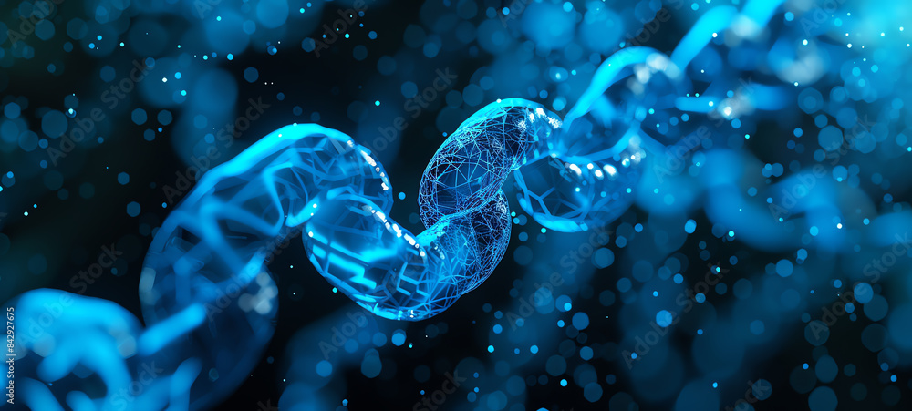 Blue polymer chains in a detailed 3D model on a dark field. Blue polymer chains in a detailed 3D model on a dark field.