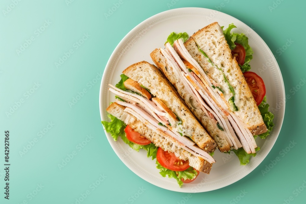 A Delightful Trio of Turkey Sandwiches With Fresh Lettuce and Tomatoes A Delightful Trio of Turkey Sandwiches With Fresh Lettuce and Tomatoes