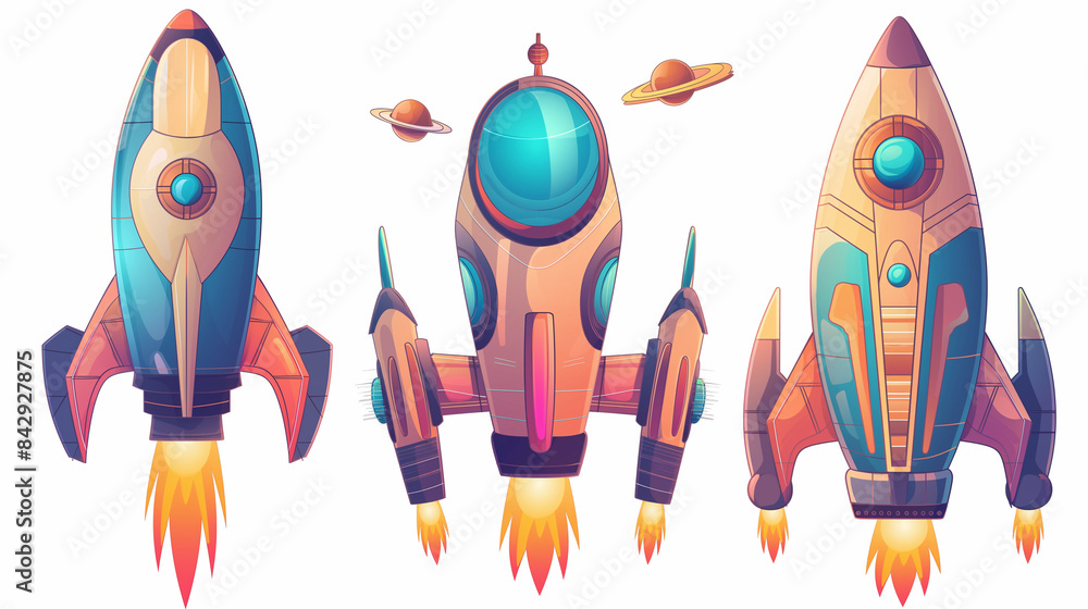 Asset of rockets for the mobile game on white background, Illustration Asset of rockets for the mobile game on white background, Illustration