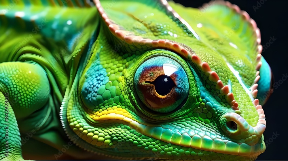 Fototapeta premium Close-up of an iguana on a dark background